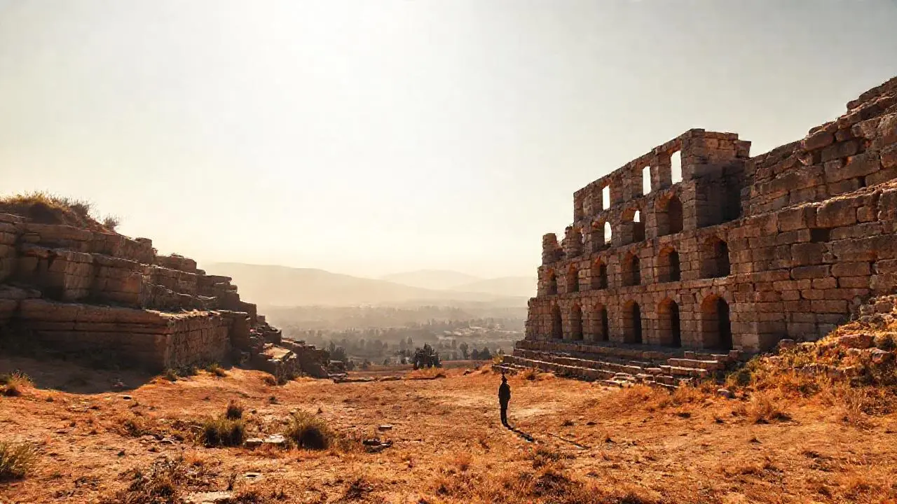 Ruinas antiguas bajo un cielo vasto