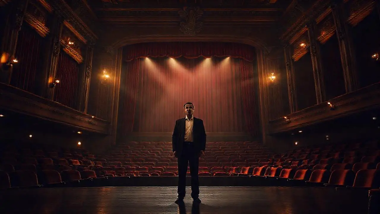 Teatro elegante, hombre en el centro