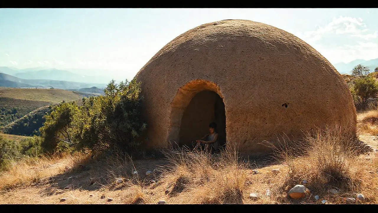 Refugio adobe en un paisaje sereno
