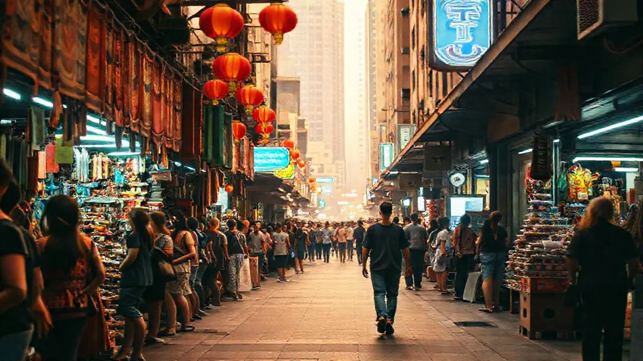 Mercado bullicioso y vibrante, ambiente urbano