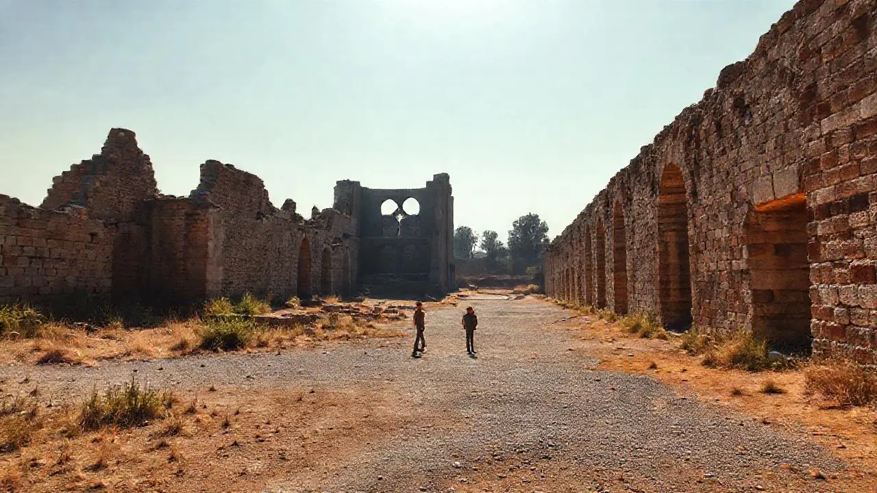 Ruinas antiguas bajo un cielo vasto