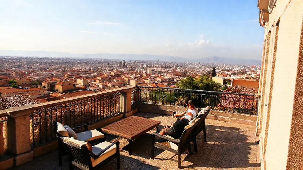 Terraza soleada con vistas relajantes
