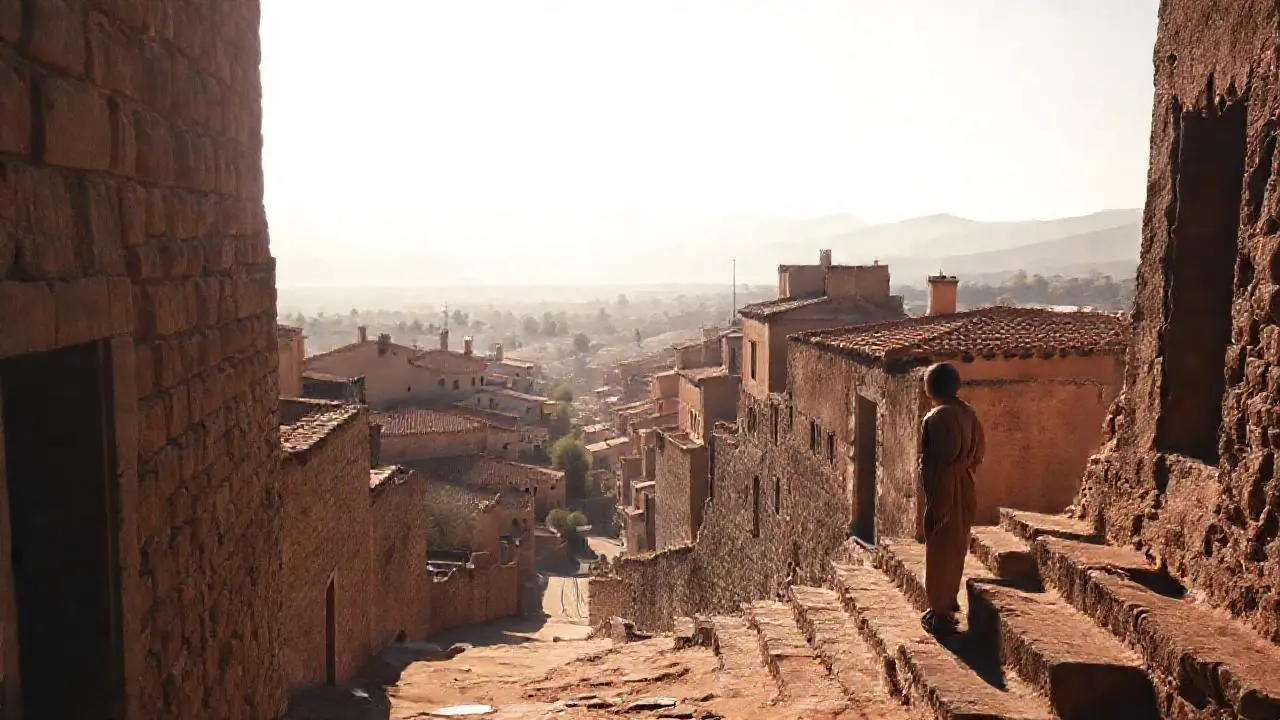 Pueblo antiguo, tranquilo y bañado en luz