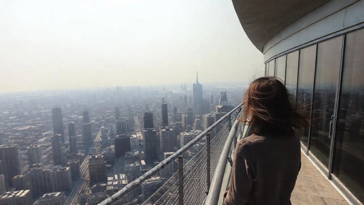 Panorama urbano amplio, brumoso y sereno