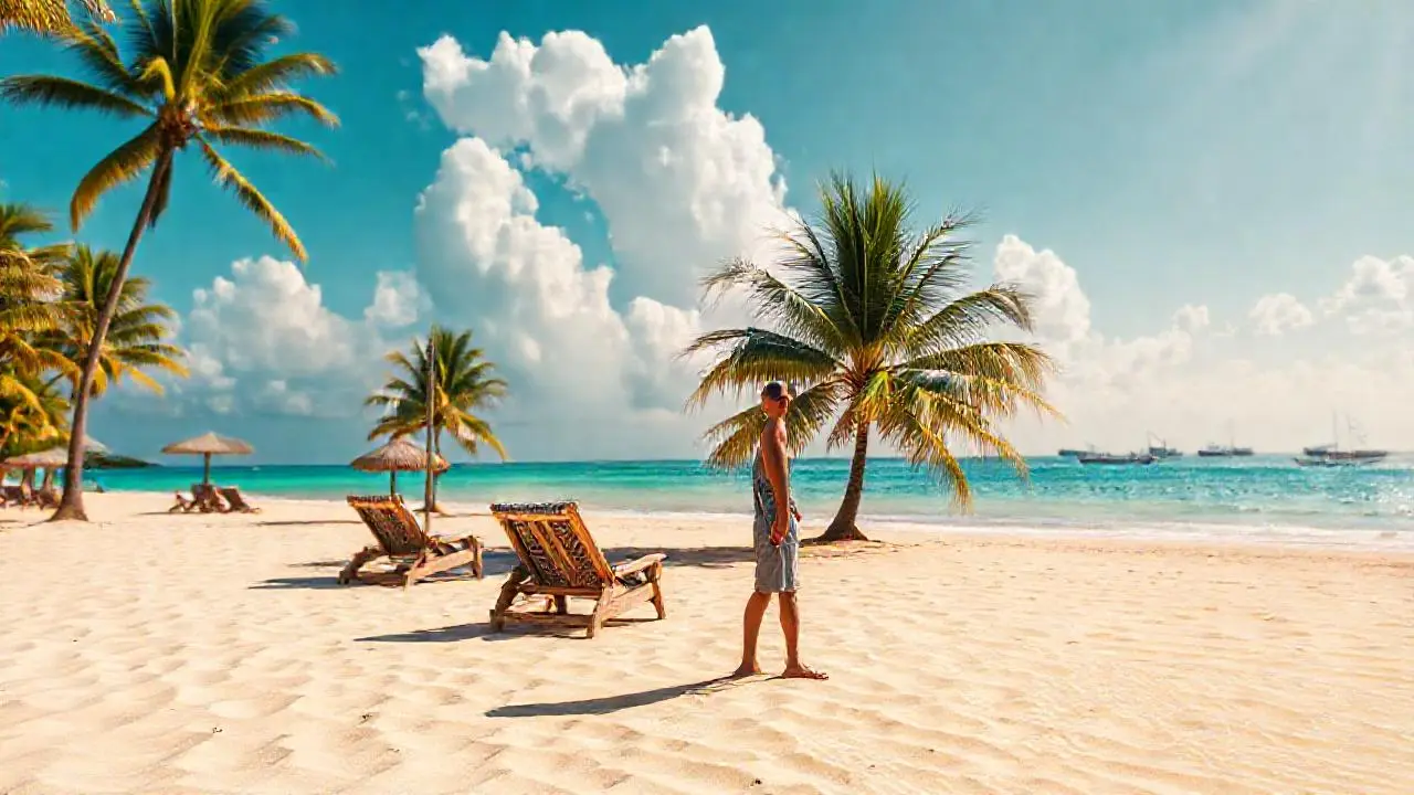 Playa soleada, tranquila y extensa