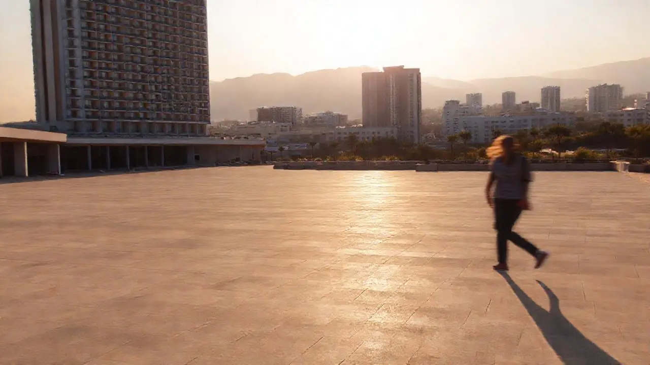 Plaza urbana moderna, luminosa y extensa