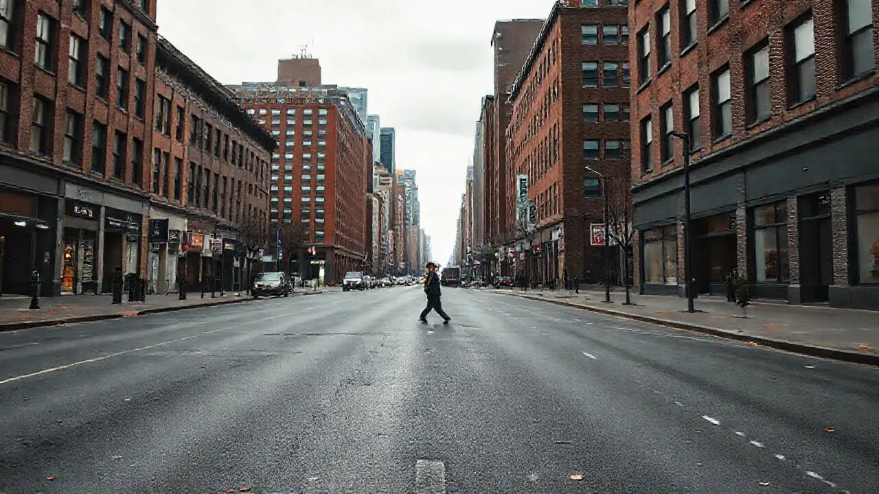 Calle urbana, melancólica y ligeramente borrosa