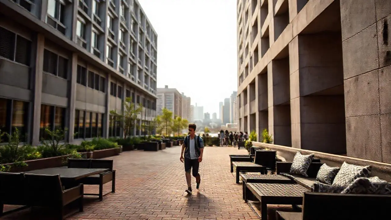 Espacio urbano relajado, luz suave y natural