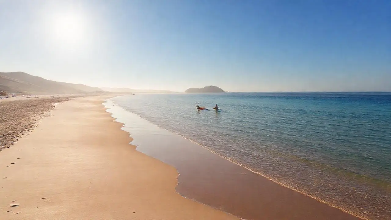 Playa serena, luz suave y horizonte amplio