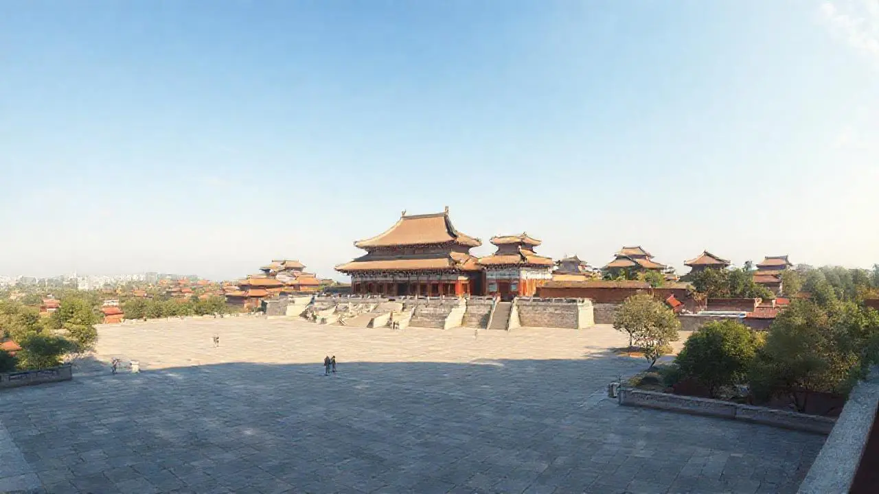 Escena china serena y detallada al aire libre