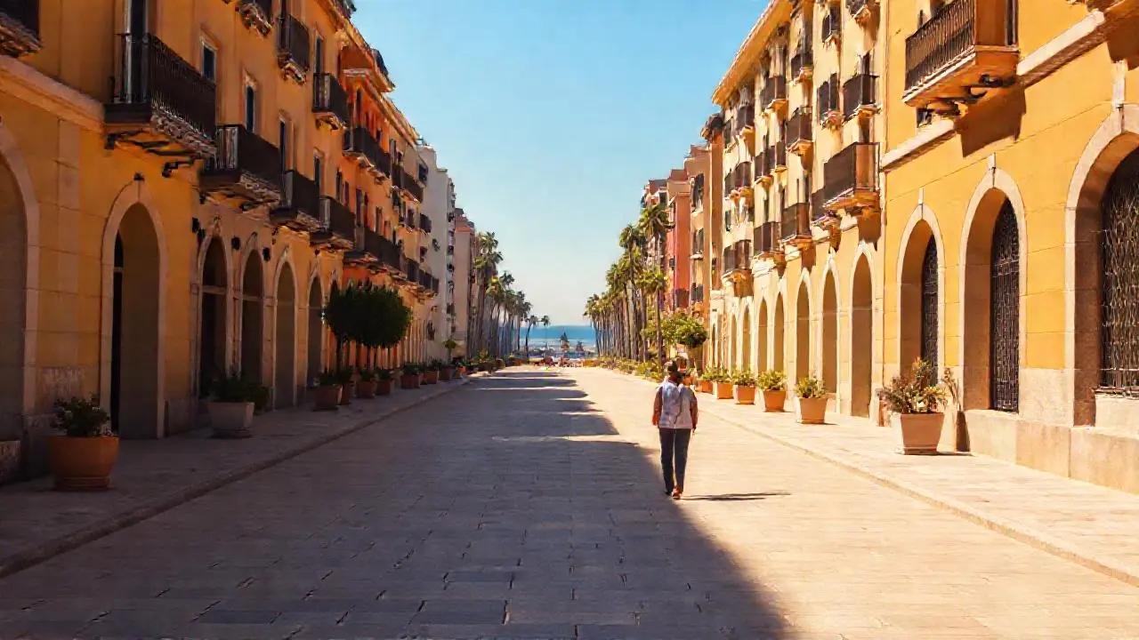 Avenida soleada, urbana y serena