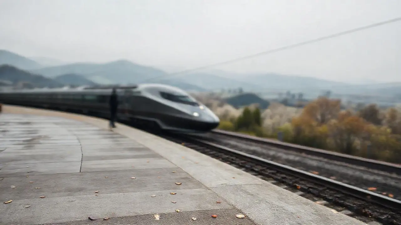 Paisaje tranquilo, tren moderno y soledad