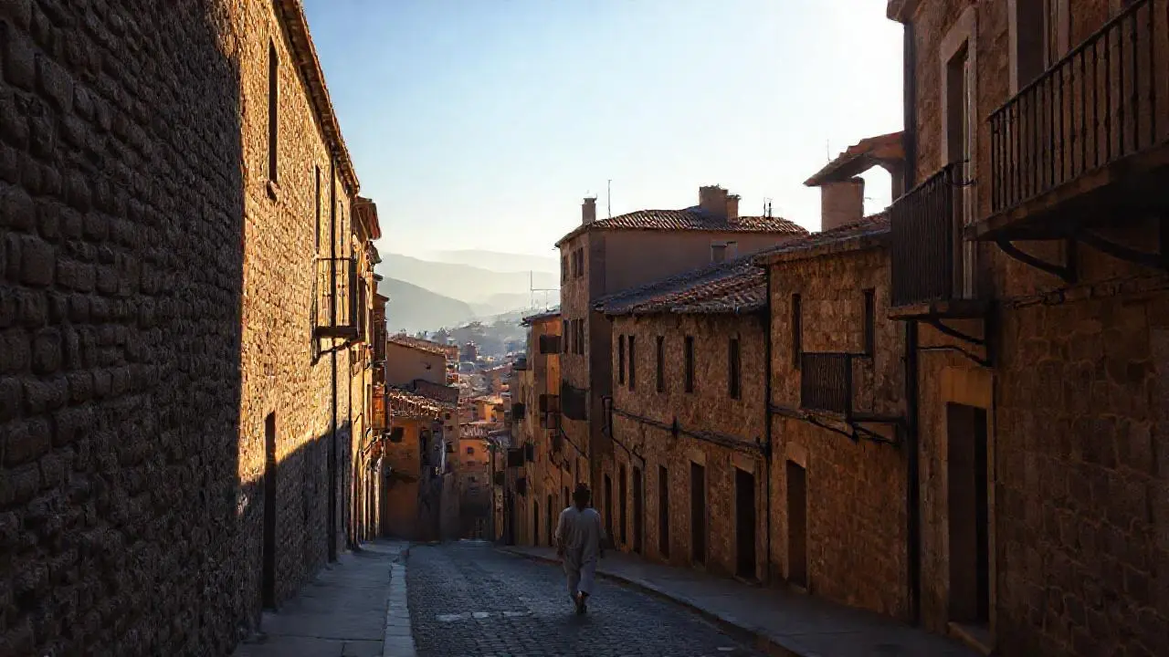 Pueblo antiguo, tranquilo y bañado en luz