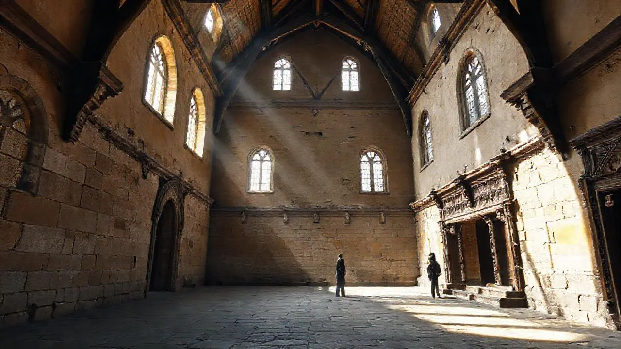 Espacio antiguo, vasto, tranquilo y con luz suave