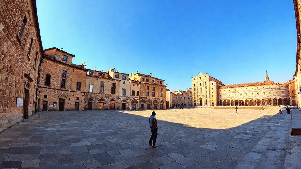 Plaza antigua, luminosa y ligeramente borrosa