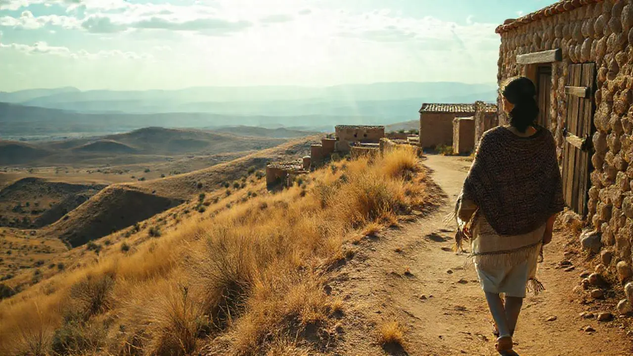 Paisaje árido y sereno con mujer caminando