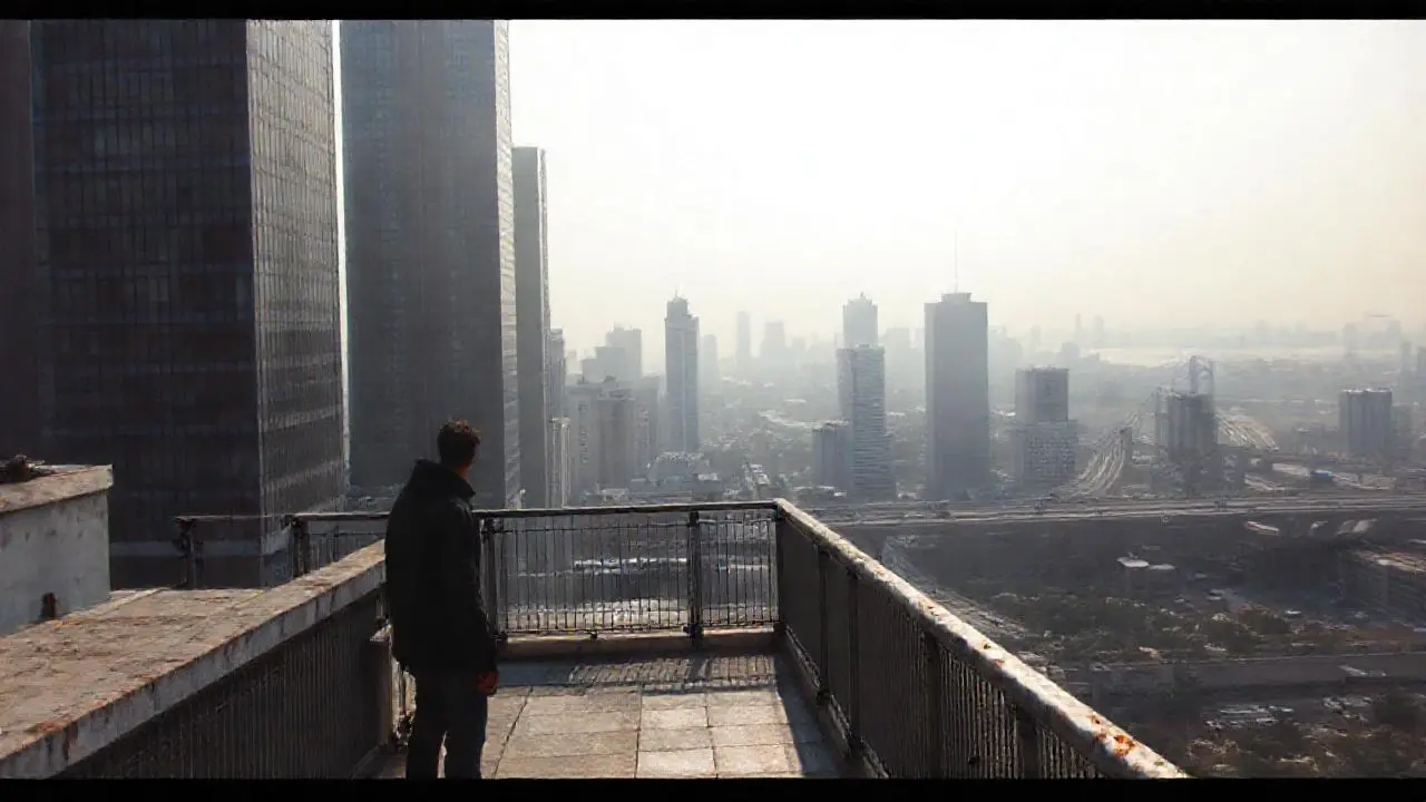 Ciudad urbana brumosa, silenciosa y extensa