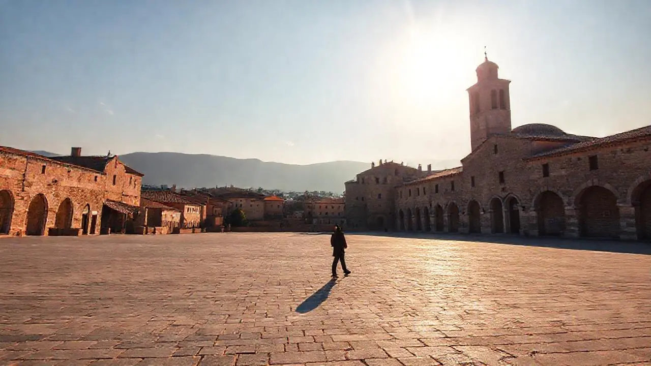 Paz urbana, luz suave y arquitectura antigua
