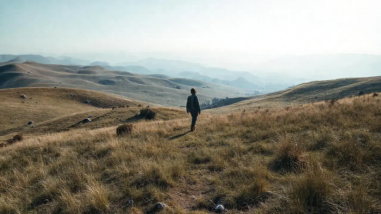 Paisaje vasto, sereno y ligeramente brumoso