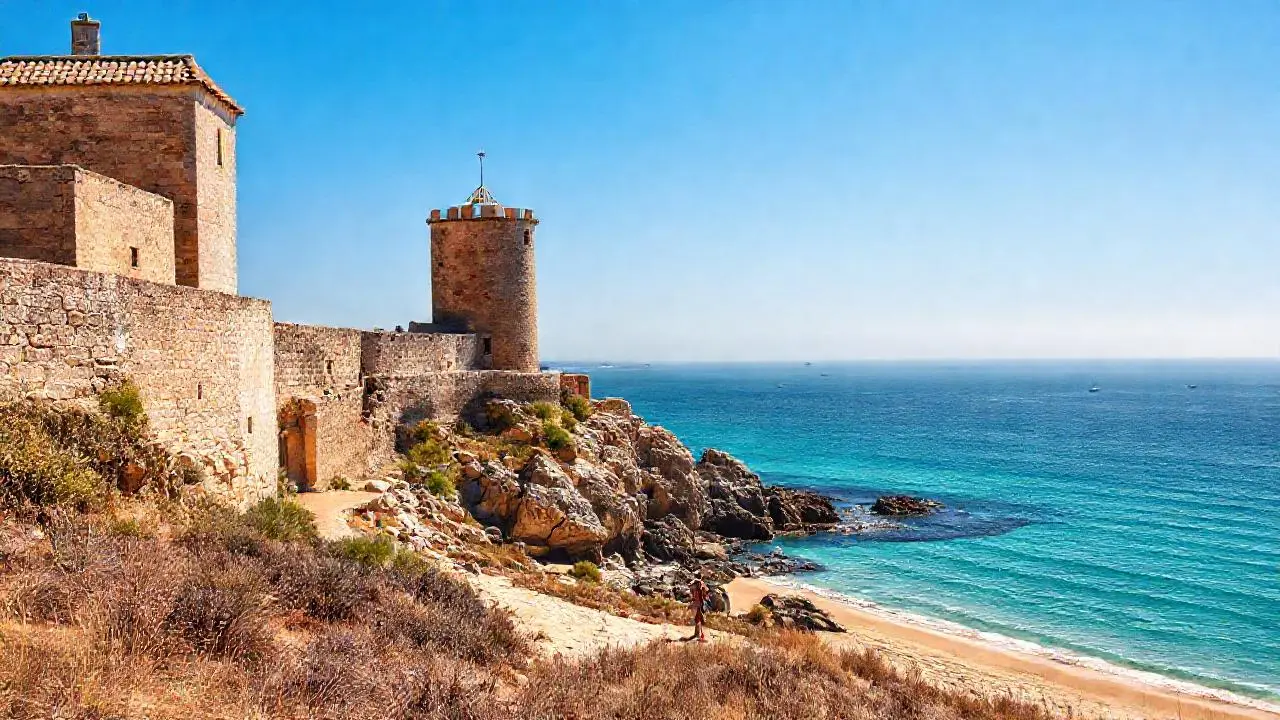 Tranquila costa, luz suave y espacio