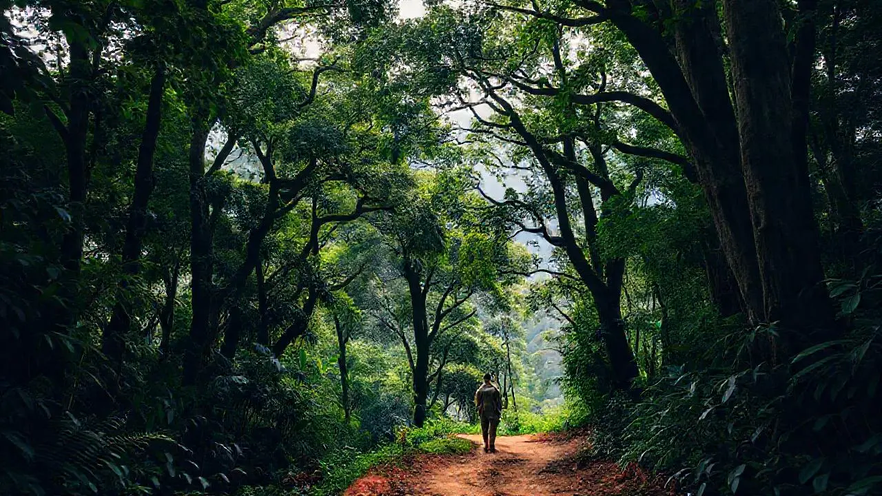 Selva exuberante y figura en calma