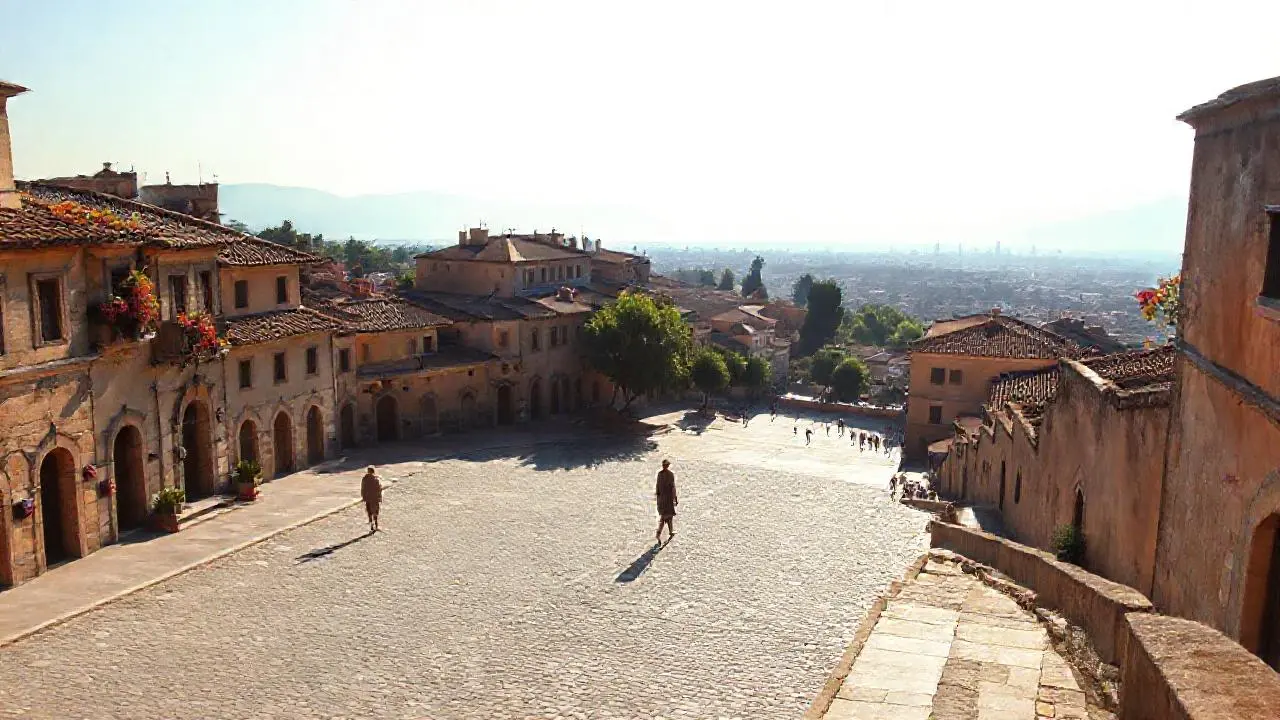 Luz suave inunda un paisaje urbano antiguo