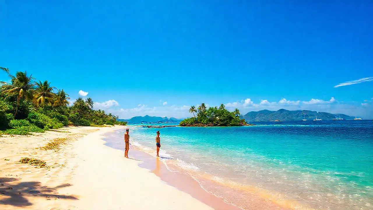 Playa tropical, serena y luminosa