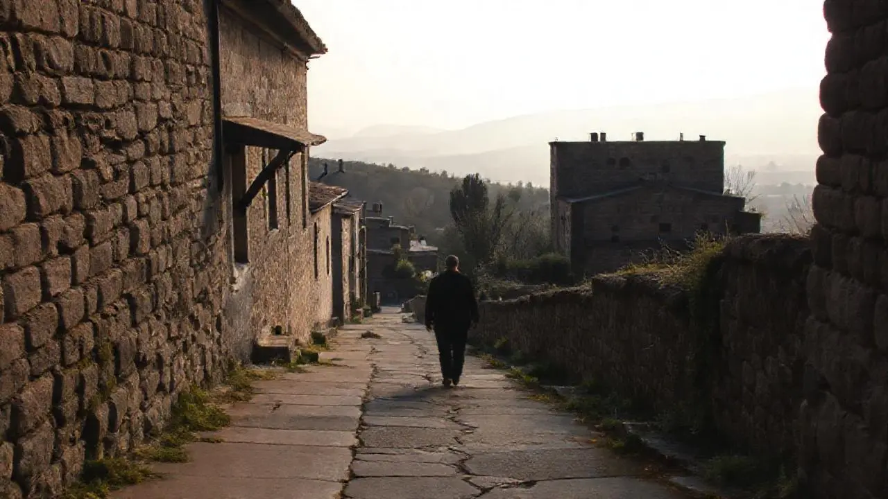 Escena antigua, silenciosa y ligeramente borrosa