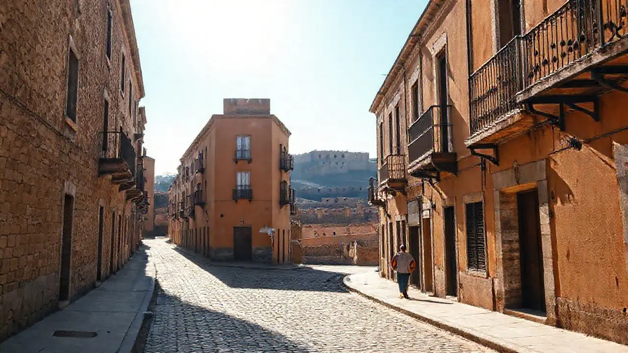 Calle antigua, tranquila y polvorienta