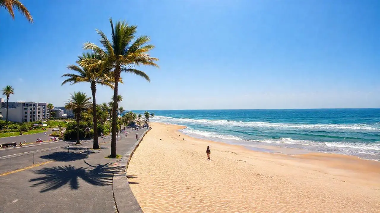 Playa soleada, mar tranquilo y cielo despejado