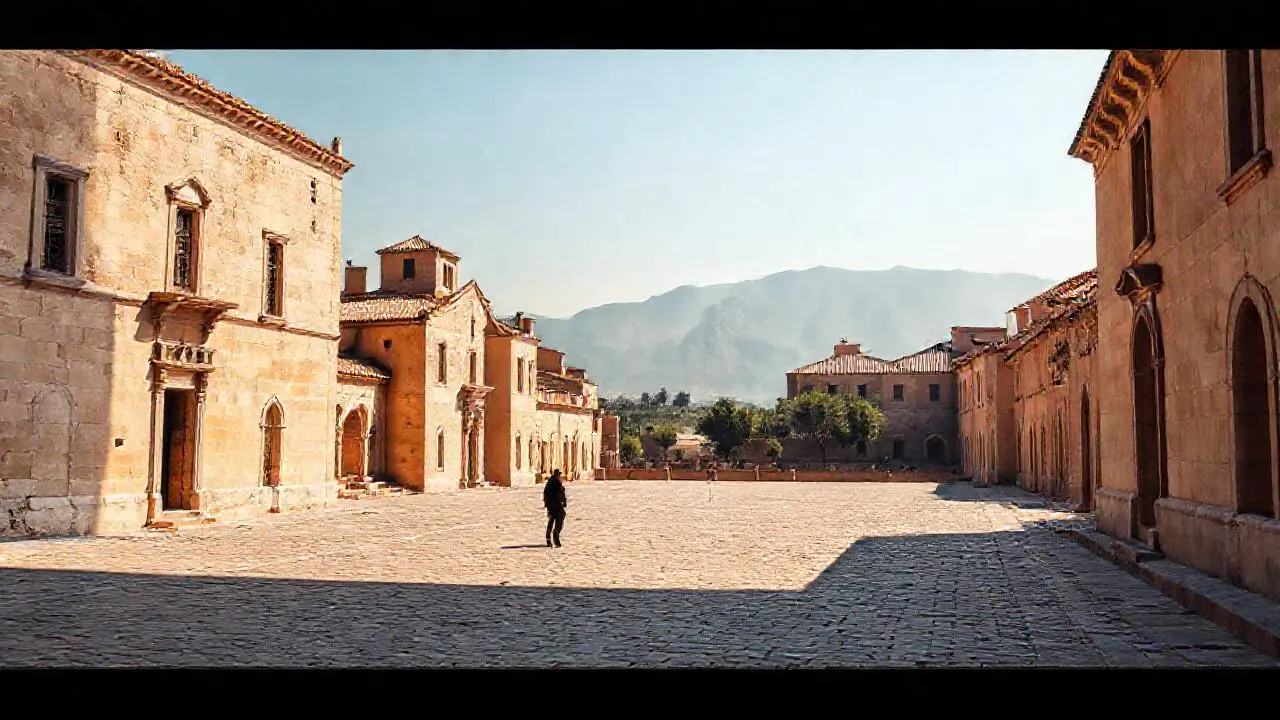 Plaza antigua, tranquila y luminosa