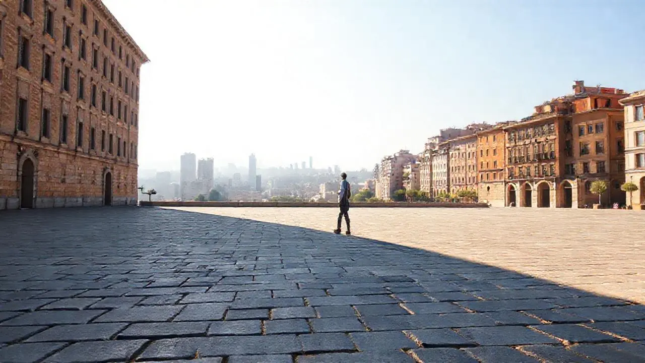 Una ciudad antigua bajo luz cálida