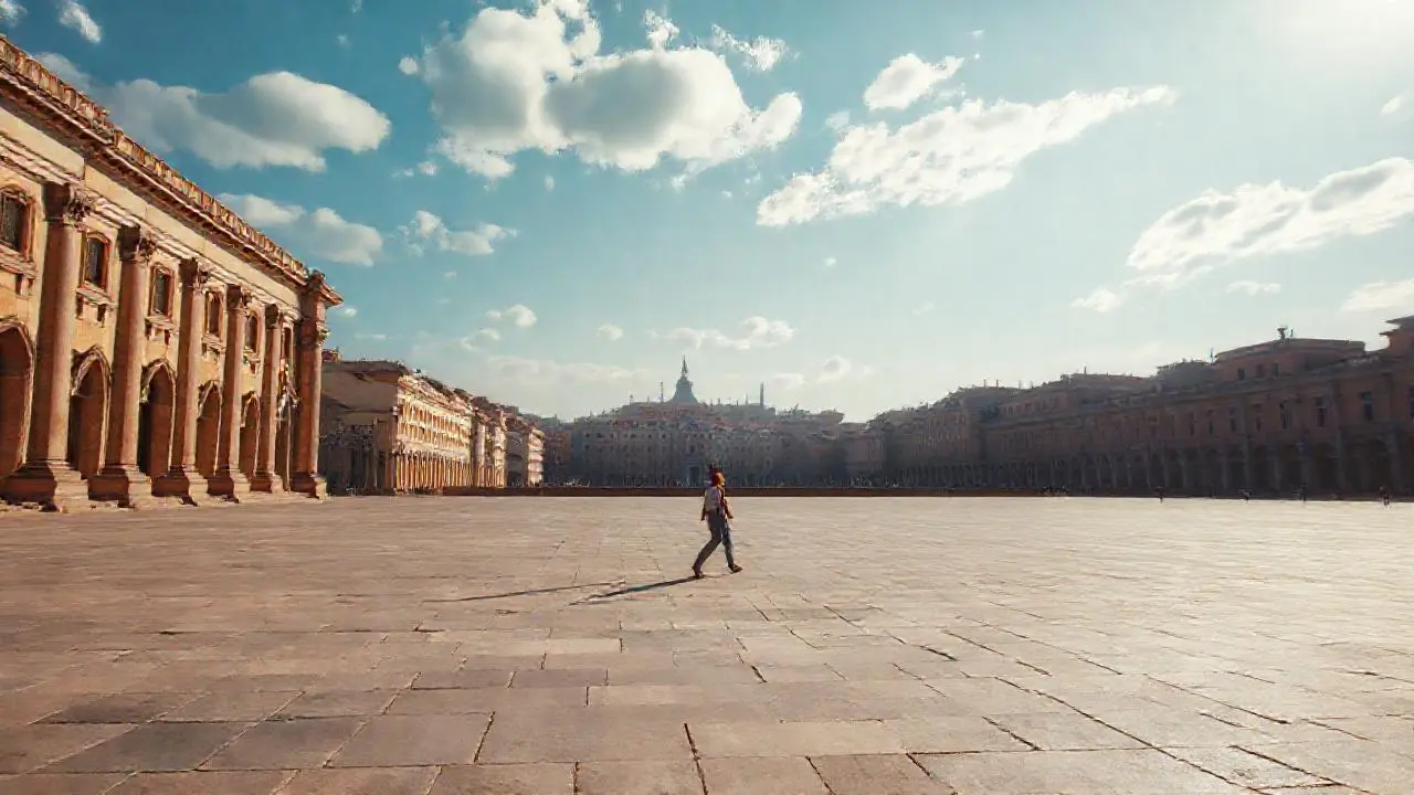 Plaza urbana tranquila, luminosa y espaciosa