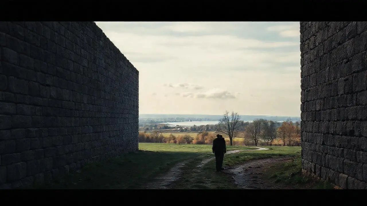 Paisaje melancólico, figura solitaria en la lejanía