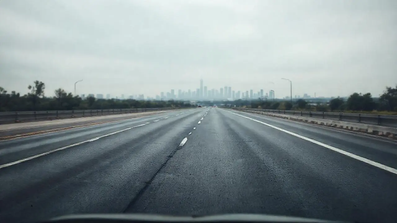 Carretera urbana gris, amplia y vacía
