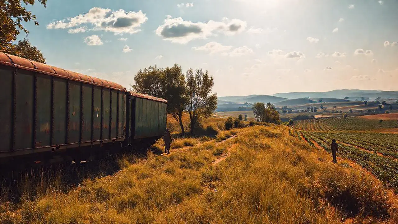 Paisaje rural tranquilo, con un tren antiguo