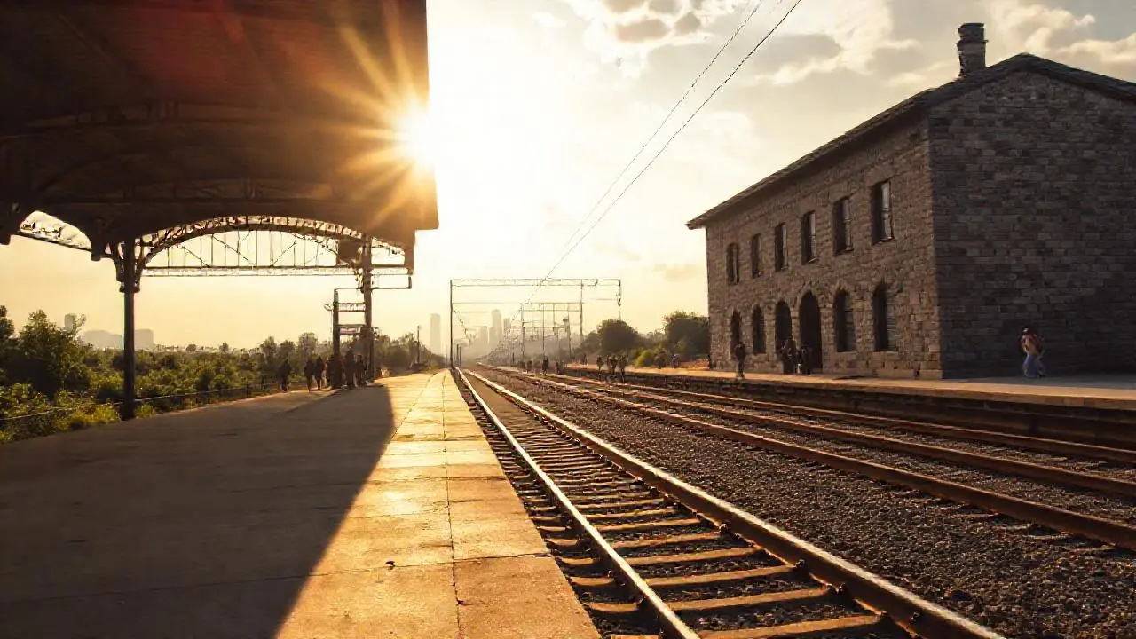 Estación ferroviaria diáfana, ambiente realista y amplio
