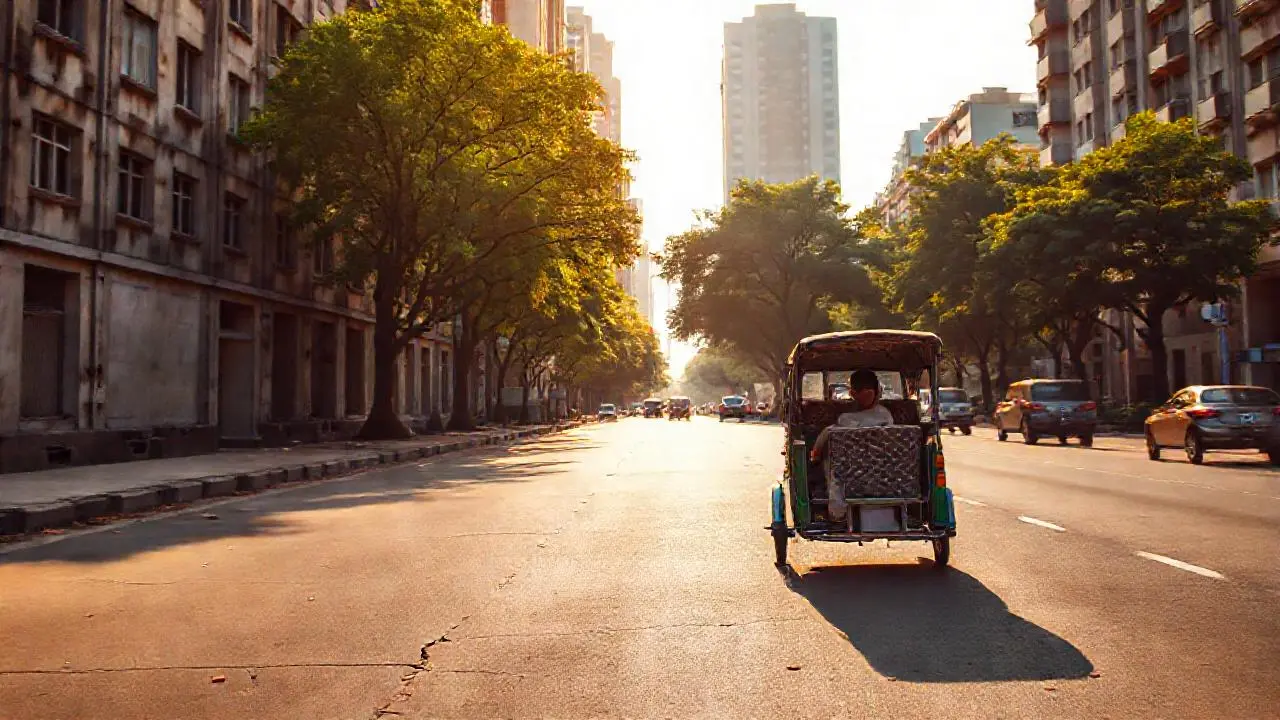 Una ciudad vibrante bajo luz suave