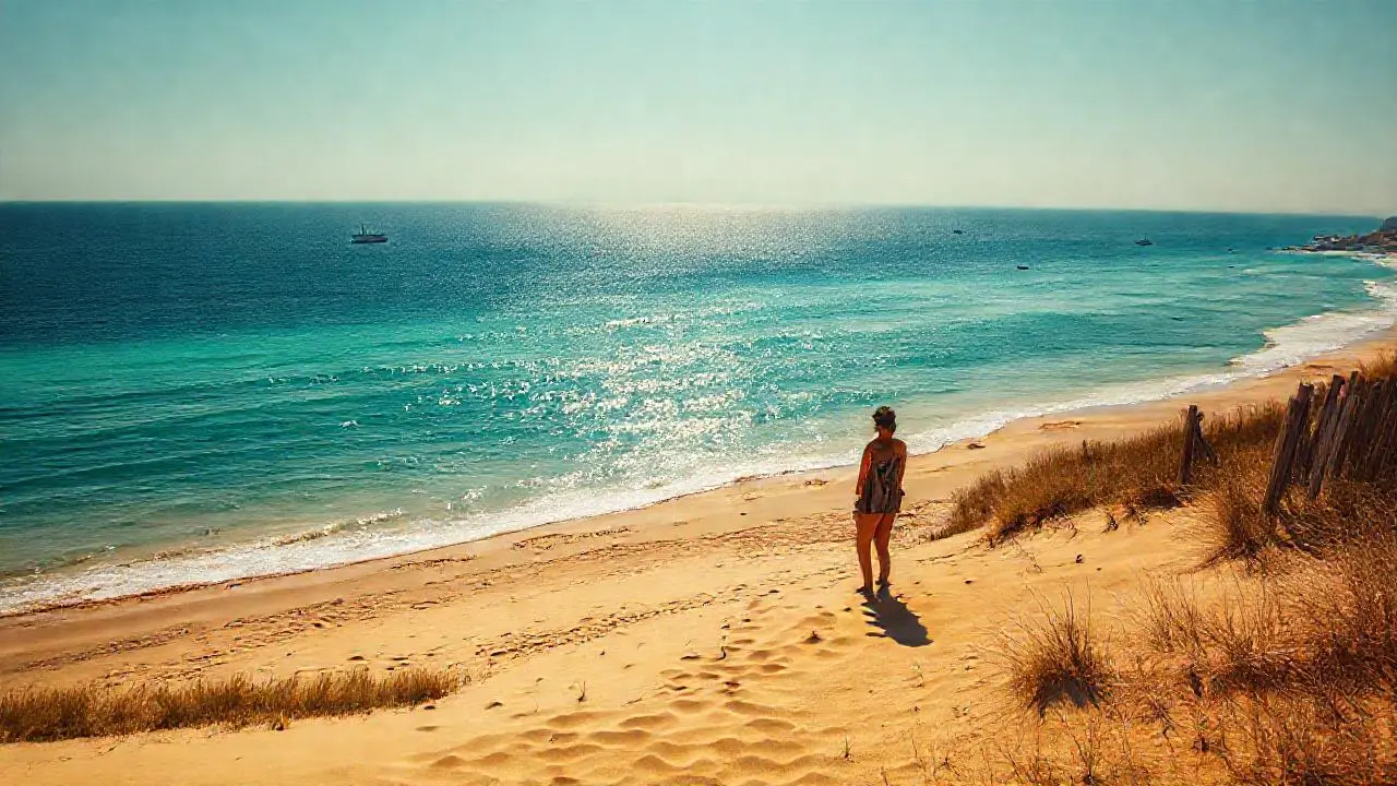 Tranquila playa, luz suave y mar sereno