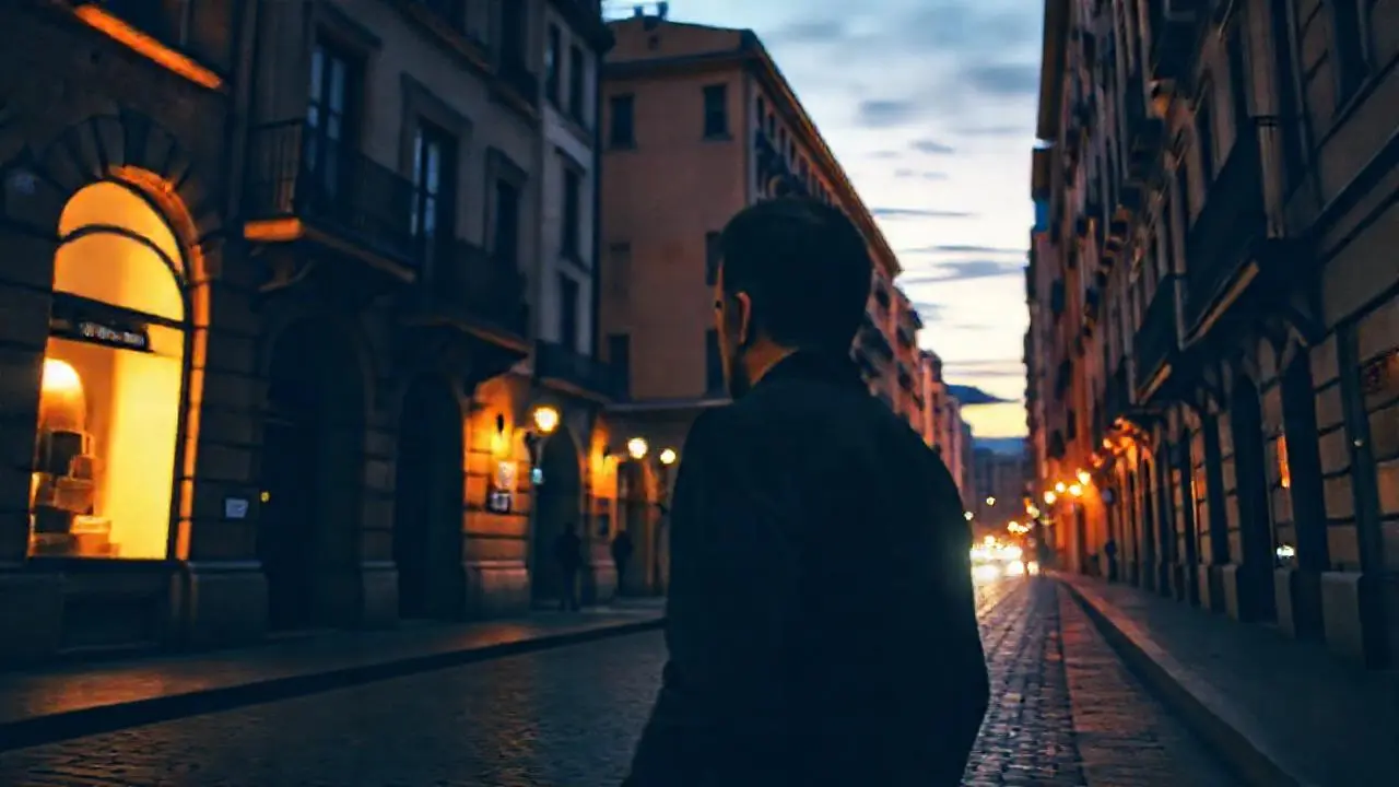 Tranquila noche urbana, calles y sombras