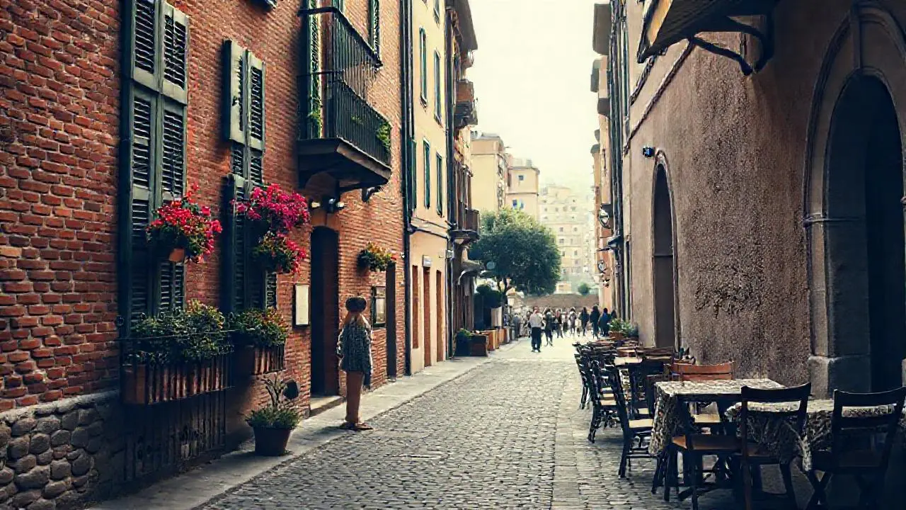 Escena urbana tranquila, cálida y nostálgica