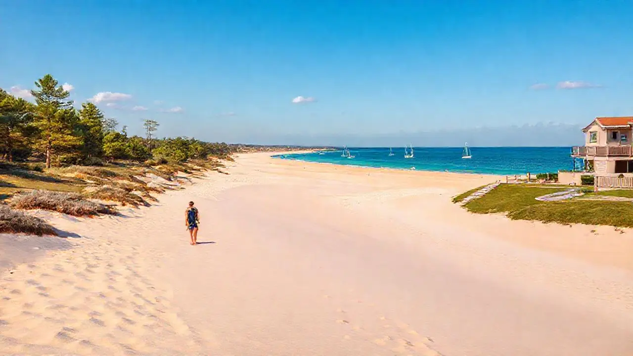 Playa soleada, calma y serena
