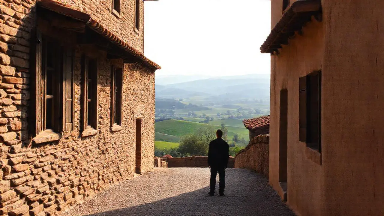 Paz rural, arquitectura antigua, luz suave