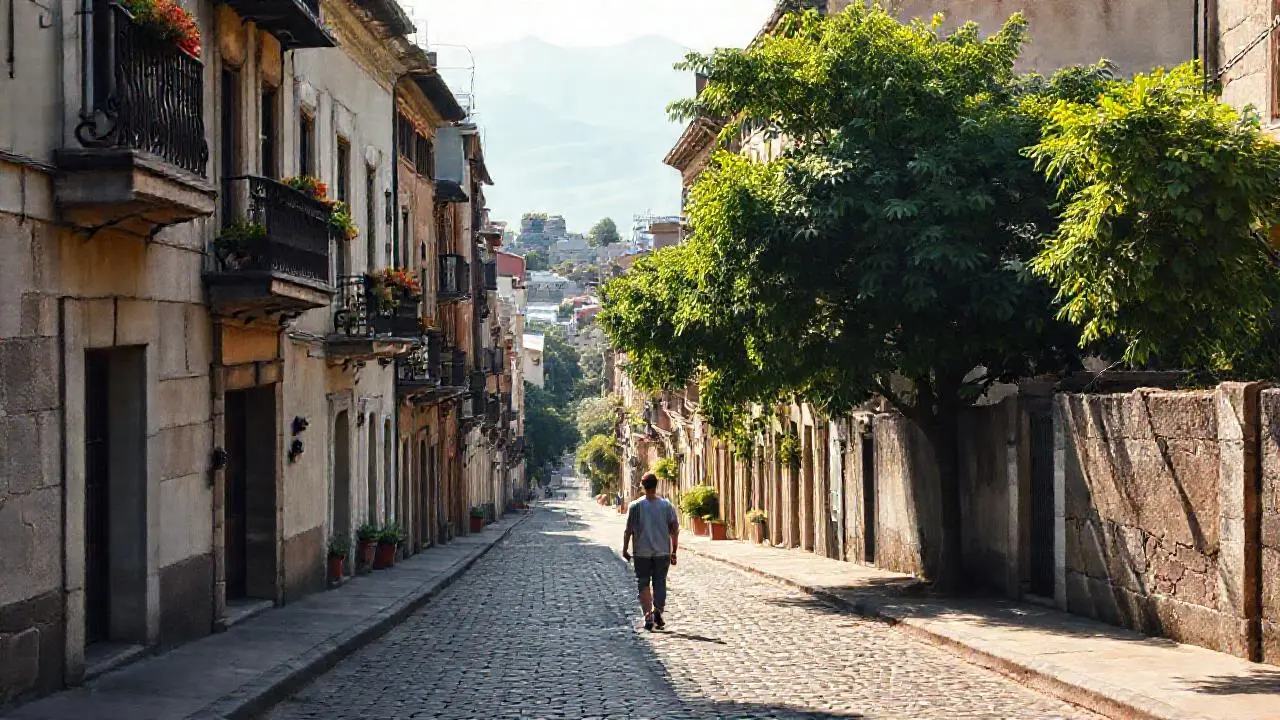 Un barrio colombiano antiguo, lleno de luz
