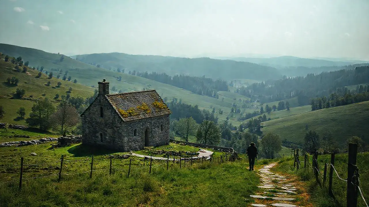 Iglesia antigua y solitaria en paisaje rural