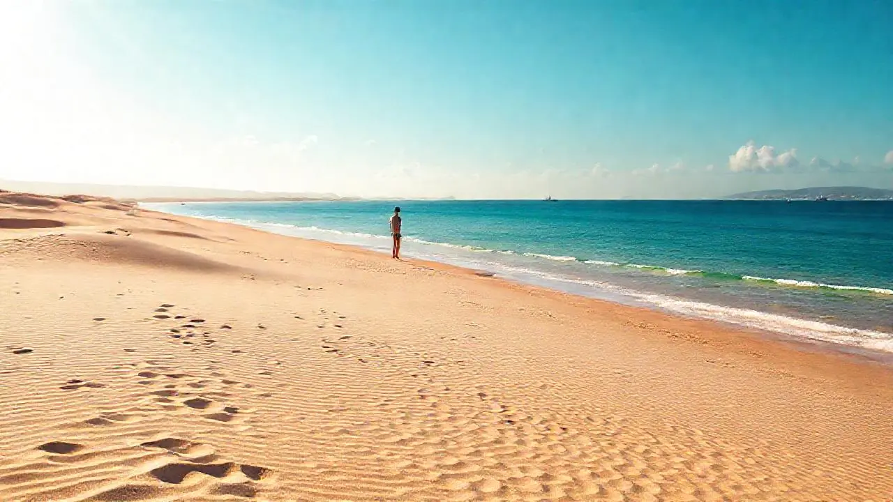 Playa soleada, calma y serena
