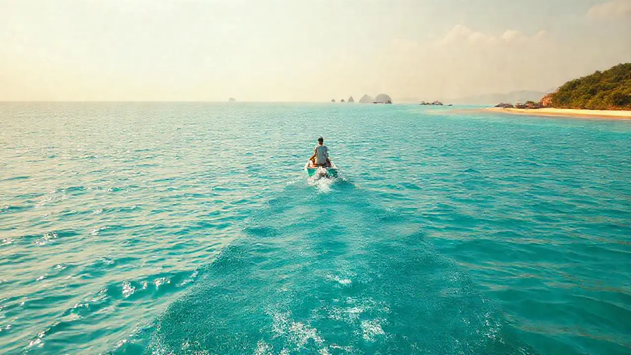 Tranquila escena marina, luz cálida y serena