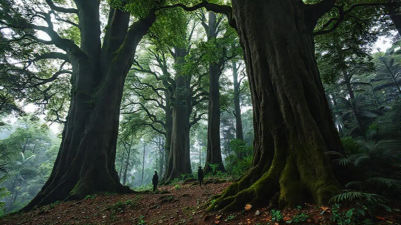 Bosque antiguo, profundo, sereno y natural