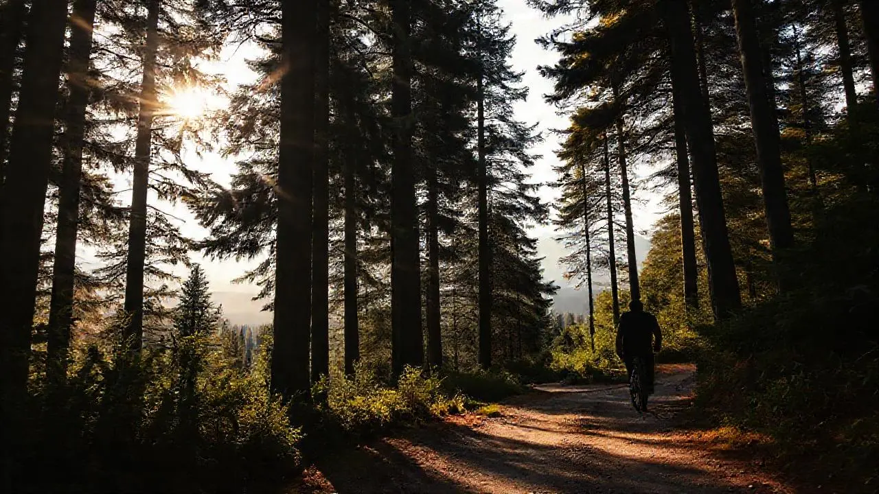 Ciclismo sereno en bosque bañado por el sol
