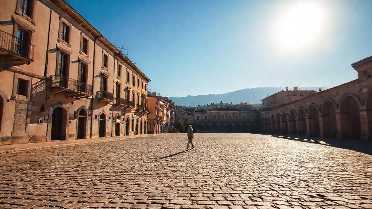 Tranquila escena urbana, luz suave y distante